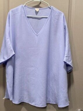 Boutique Oversized Light Blue V-Neck Top | Size M (Fits Up to 1X) | Flowy & Ligh